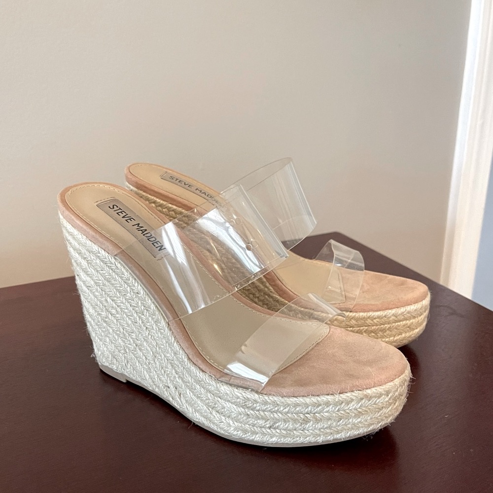 Steve Madden Sunrise Wedge Sandal Clear 6.5